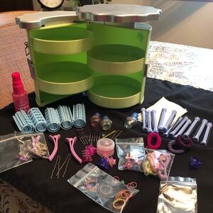 American Girl lVintageed Green Caddy With Lots Of Hair Accessories- Retir